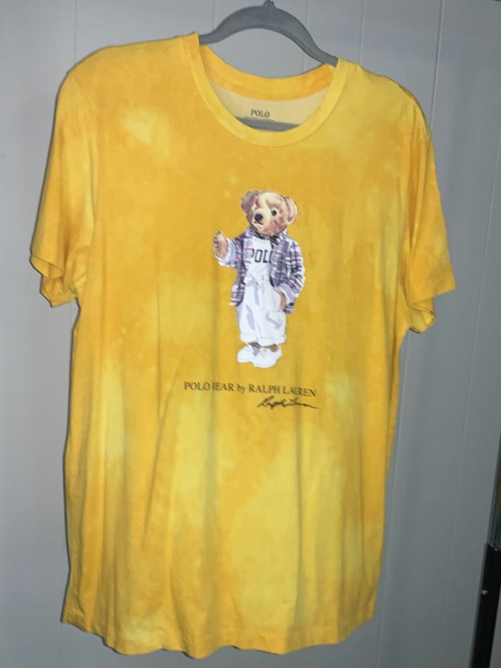 Polo Ralph Lauren Polo Bear tie dye yellow Jersey T-Shirt Sz L short sleeve